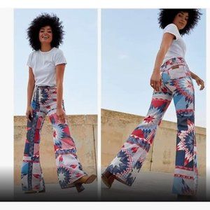 Free People patchwork quilt pattern Wrangler flare leg jeans Size 27